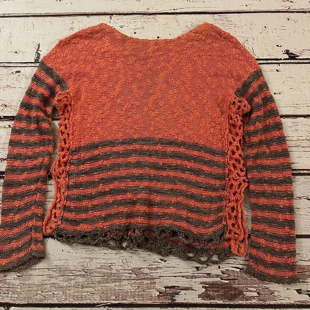 Free People Sweater Striped Scoop‎ Neck Orange Open Knit Size Small French Creek